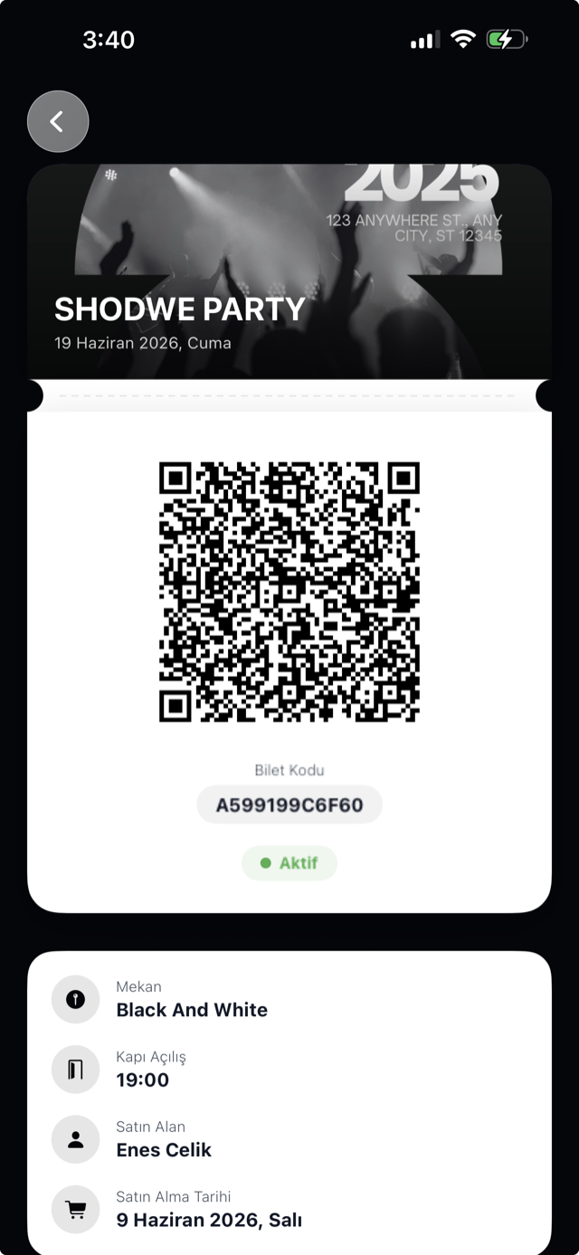 QR bilet ekranı — tek kullanımlık bilet kodu